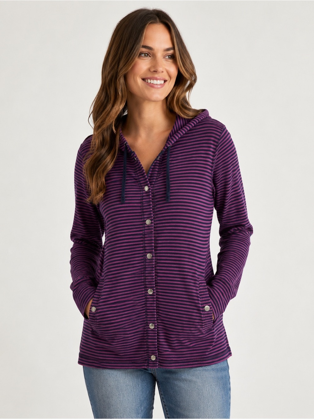 L.L. Bean Striped Hooded Utility Jacket in Purple and Black